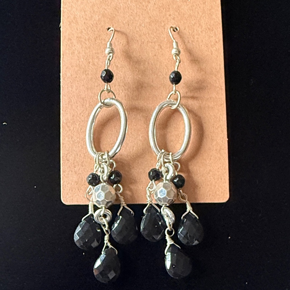 ESilver and Black Dangle Earrings